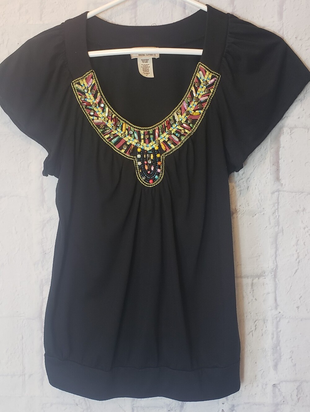 ROUTE 66 Flutter Sleeve Beaded Top Small